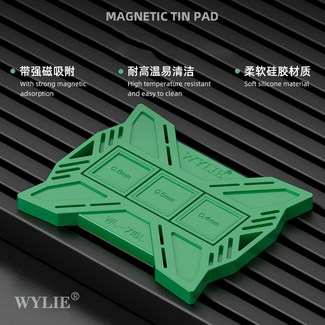 WYLIE WL-716L Magnetische Zinn-Implantationsplatte für BGA-Reballing und Mobiltelefon-CPU-IC-Rework mit Adsorptions-Silikonfixierung in Grün - Bild 1