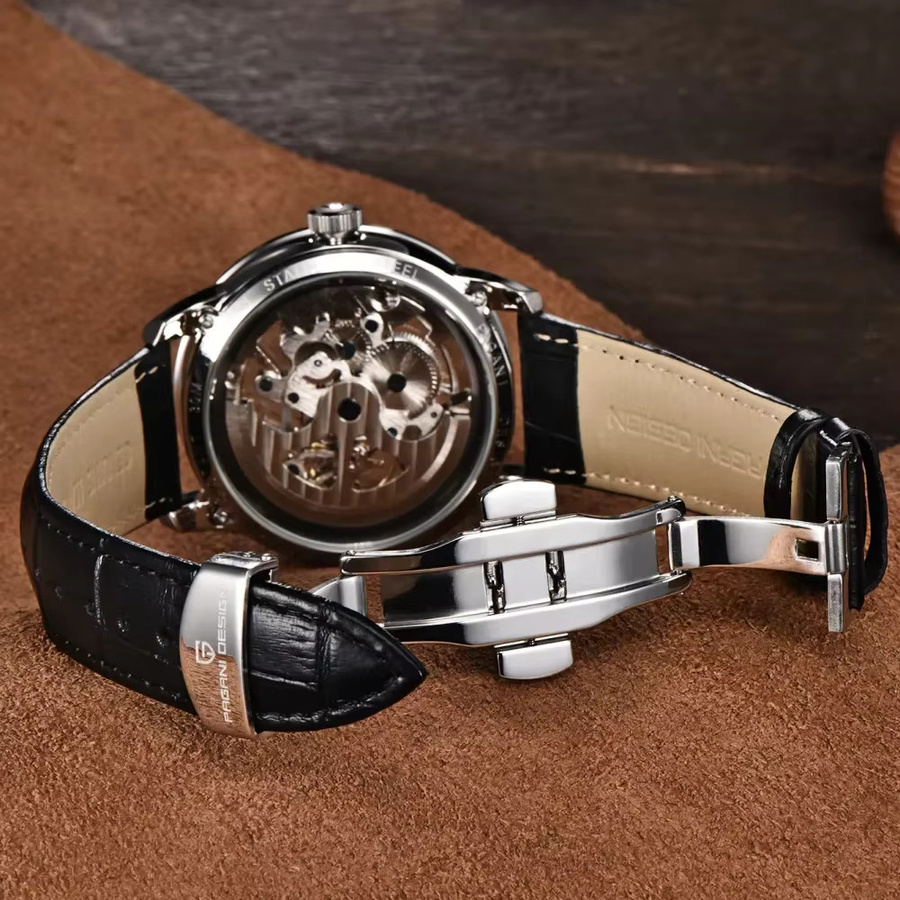 PAGANI DESIGN Armbanduhr Edelstahl, Leder, Silber, Herren - Bild 5