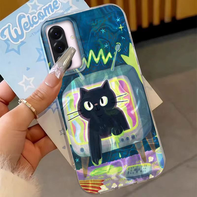 Handyhülle mit Blumen, Katze und Fisch Design für Samsung Galaxy A-Serie in Multicolour - Bild 3