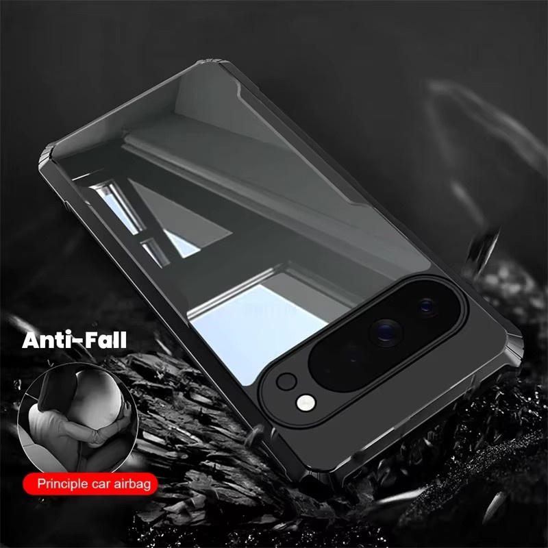Transparente Acryl-Schutzhülle für Google Pixel 10 Pro XL mit weichem TPU-Rahmen und Anti-Fall-Schutz in Schwarz - Bild 3