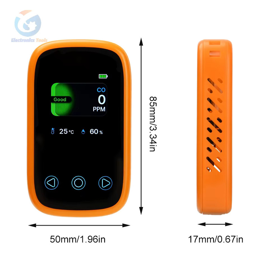 Gaqqee 3-in-1 Luftqualitätsmessgerät in Orange mit LCD-Bildschirm zur Messung von CO2, Temperatur und Luftfeuchtigkeit sowie als Monoxid-Detektor - Bild 3