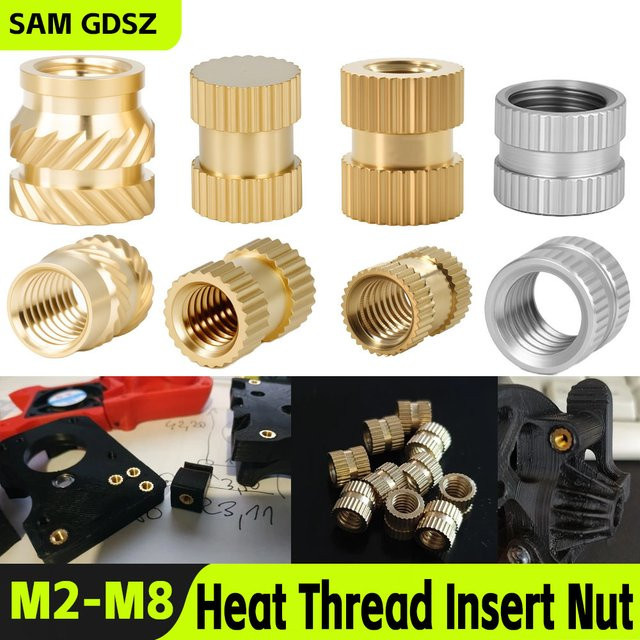 SAM GDSZ 200 Stück Heizeinsatzmuttern aus Messing für 3D-Drucker, gerändelte Heißschmelz-Gewindeeinsätze für Kunststoff, Farbe: Gold - Bild 1