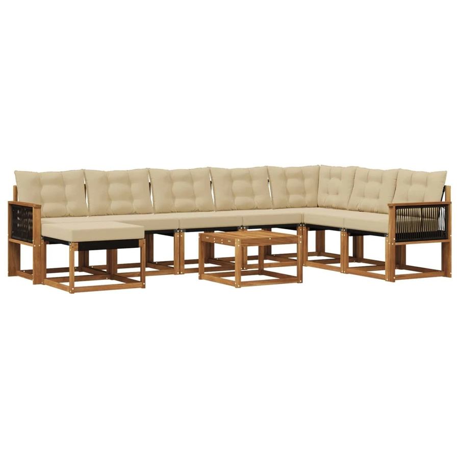 vidaXL Outdoor-Sofagarnitur L-Form aus massivem Akazienholz mit 9 Kissen in Natur und Beige - Bild 2
