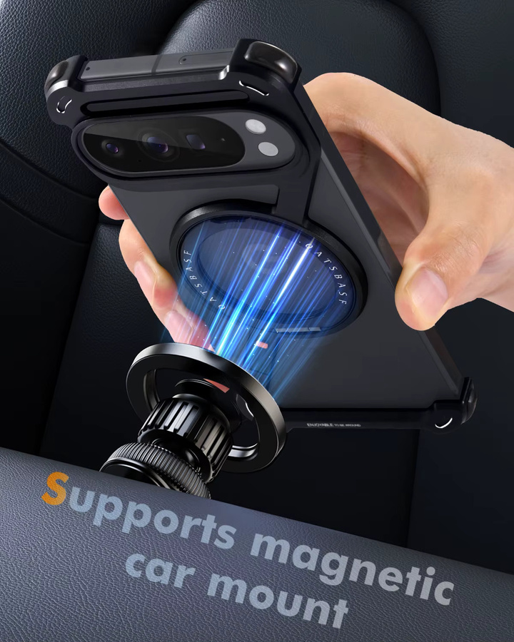 Oatsbasf Rahmenlose Metall-Handyhülle für Google Pixel 10 Pro und Google Pixel 10 Pro XL mit 360 Grad drehbarem Ständer und magnetischer kabelloser Ladefunktion in Schwarz - Bild 4