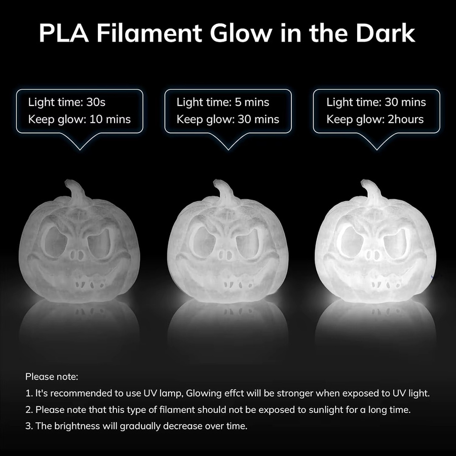 MANLANG PLA Luminous 3D-Drucker-Filament Weiß, 250 g Spule, im Dunkeln leuchtend, für FDM-Drucker - Bild 3