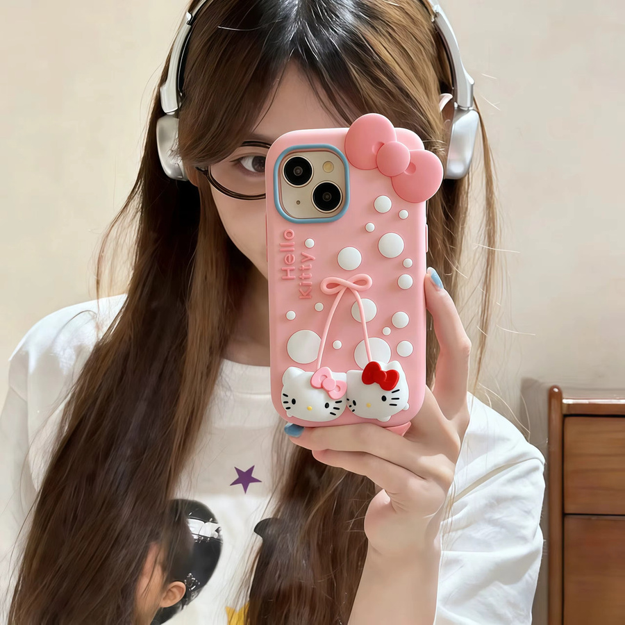 Stoßfeste Silikon-Handyhülle mit Cartoon-Bowknot-Hallo-Kitty-Design für Apple iPhone 12 bis 17 Pro Max in Pink - Bild 2