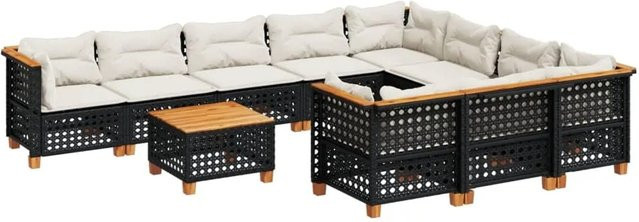 vidaXL 11-teilige Garten-Sofagarnitur aus Poly-Rattan und Akazienholz in Schwarz - Bild 1