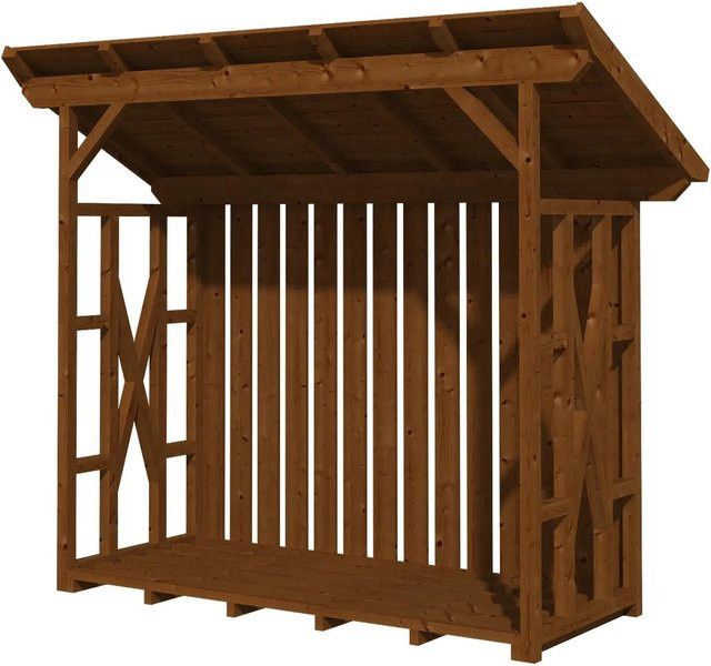 Kaminholzunterstand Lars 2 von Skan Holz aus Douglasienholz in Nussbaum Braun, B/H/T: 290 x 247 x 128 cm - Bild 1