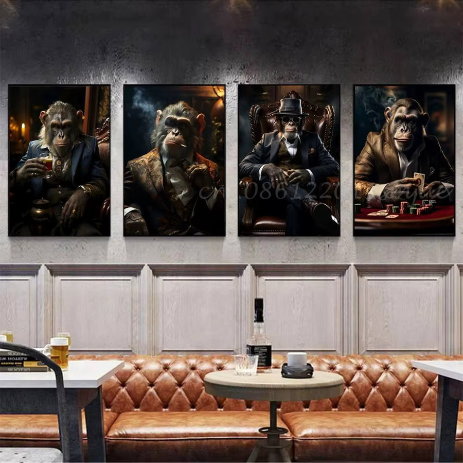 Vintage Gangster Billard Affe mit Rauch Poster und Aufkleber als Kunst Wandmalerei Dekor - Bild 2