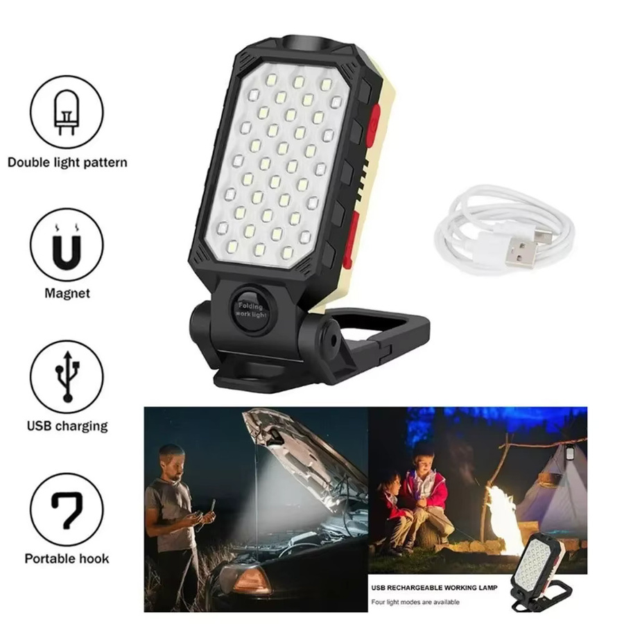 XIWANGFIRE Wiederaufladbare LED COB Arbeitsleuchte mit Magnet, wasserdichte Camping-Laterne in Schwarz mit Power-Display - Bild 2