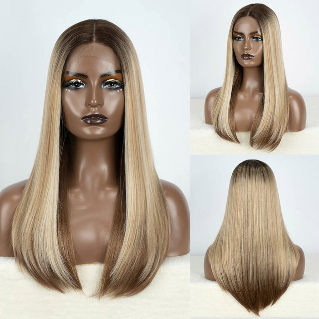 FASHION IDOL Lace-Front-Perücke, Bob-Perücke für Damen, 55,9 cm, braun, blond, schwarz - Bild 1