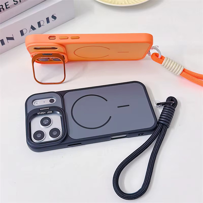 SUNWARD Magnetische Metall-Linsenschutz-Standhülle für iPhone 17 16 Pro Max in Schwarz mit Handschlaufe und stoßfestem Bumper-Cover - Bild 3