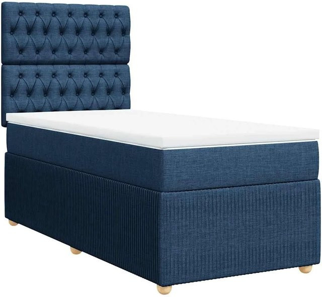 vidaXL Boxspringbett Hybrid mit Matratze Blau und Weiß, Stoff, mit USB-Ladeport und Unterbettbeleuchtung, B/T/H: 80 x 200 x 150,5 cm - Bild 1