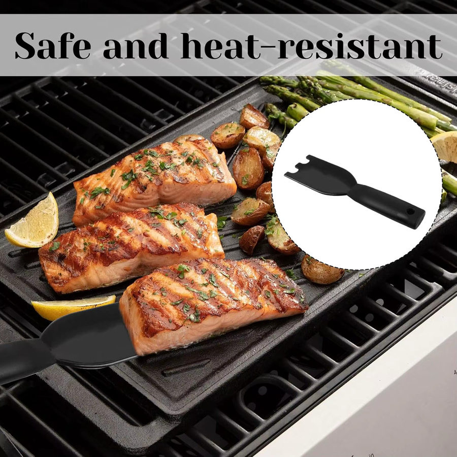 Antihaftbeschichteter Grillschaber-Spatel aus Nylon in Schwarz für George Foreman und andere Innengrills mit Reinigungsbürste und Rillen - Bild 4
