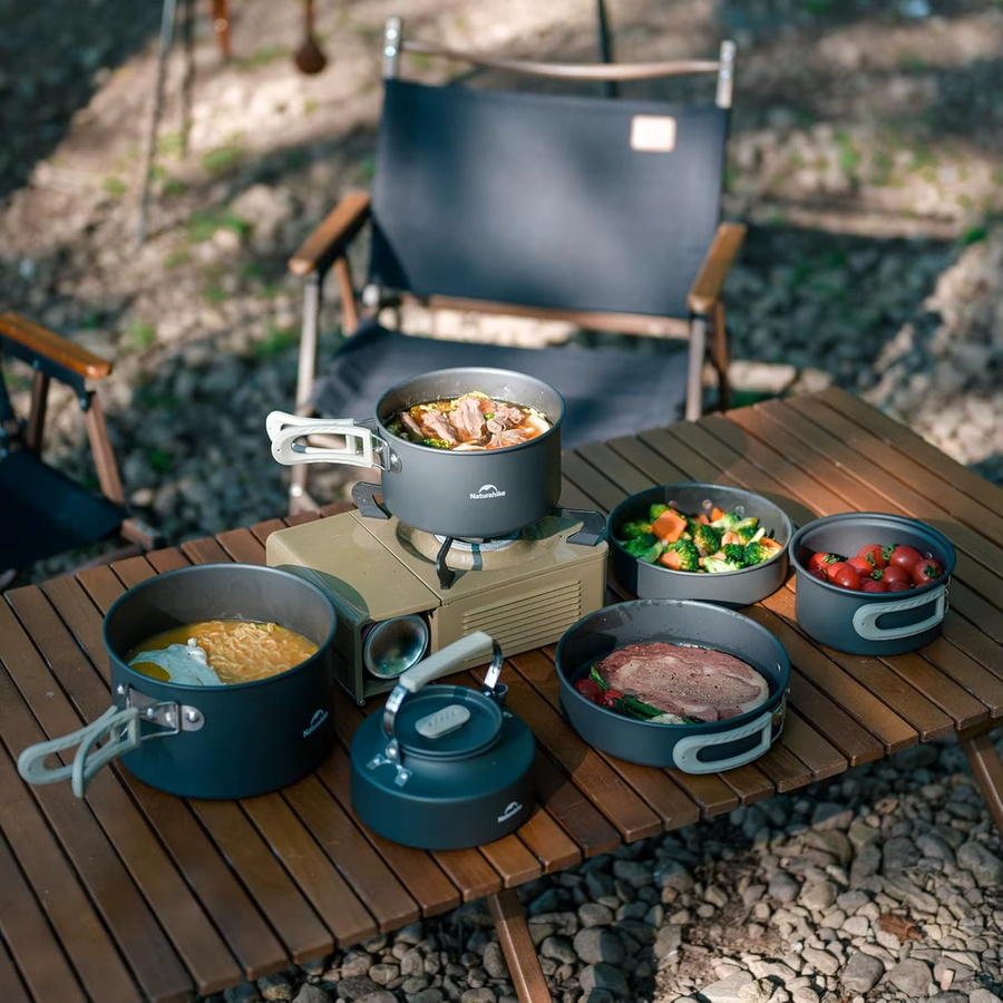 Naturehike Camping-Kochgeschirr-Set aus Aluminium in Grau, ultraleichtes Outdoor-Kochset mit Topf und Tassen - Bild 5
