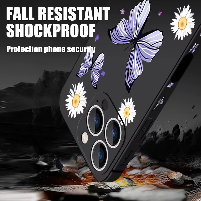 Stoßfeste Silikon Handyhülle mit Schmetterlingsmuster für Apple iPhone 16 15 14 13 12 Pro Max in Lila und Multicolour - Bild 2