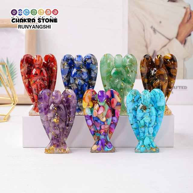 Runyangshi Engel Reiki Heilfigur aus Tigerauge Kristall und Harz in Multicolor - Bild 1