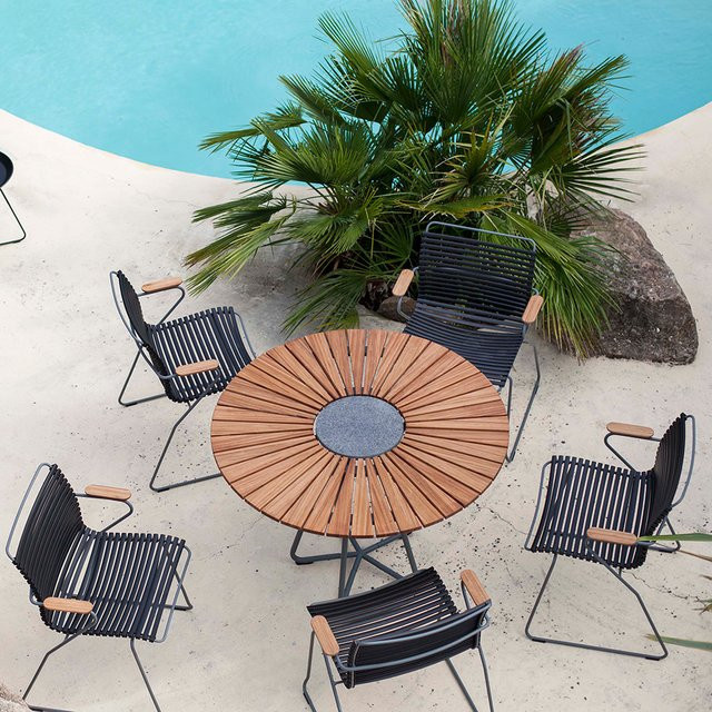 Houe Gartensitzgarnitur Set aus Bambus mit 5 Sesseln Click und Gartentisch in Schwarz - Bild 1