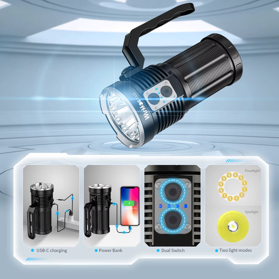 Wurkkos TS32 Taschenlampe in Schwarz mit 12000 lm, Dual-Switch-System, IP68 wasserdicht und wiederaufladbar - Bild 3