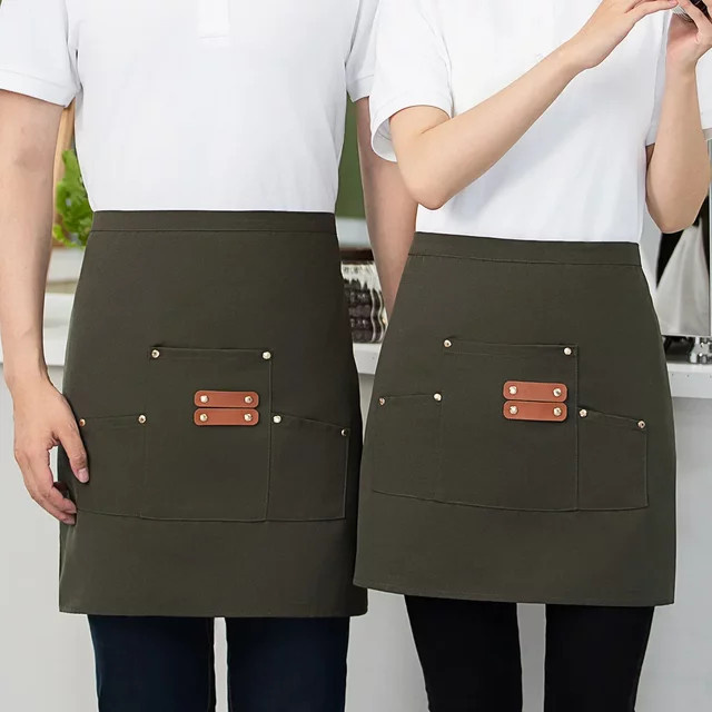 Unisex-Schürze aus wasserdichtem Segeltuch in Grün mit 3 Taschen für die Restaurantküche - Bild 1