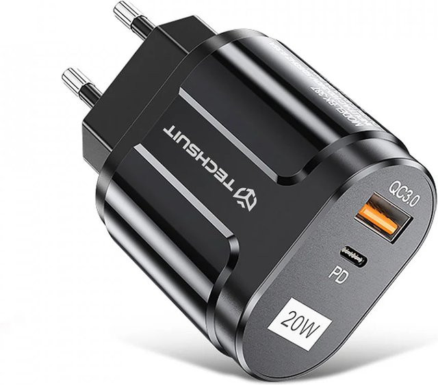 Techsuit Premium Netzladegerät 20W mit 1 x USB-A und 1 x USB-C in Schwarz CHPD038 - Bild 1