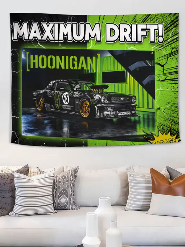 Hoonigan Racing Flagge aus Textil in Weiß, rechteckiges Banner zur Wanddekoration, B/H: 60 x 40 cm - Bild 7