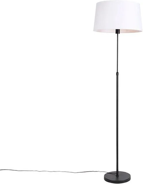 QAZQA Moderne Stehlampe aus schwarzem Metall mit weißem Leinenschirm, dimmbar und höhenverstellbar, Höhe: 143 cm - Bild 1