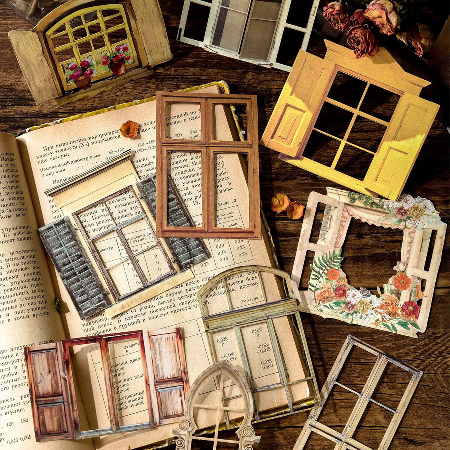 10-teiliges Retro-Collage-Set mit hohlen Blumen und Fenstermechanismus in Multicolour für dein Vintage-DIY-Scrapbook - Bild 1