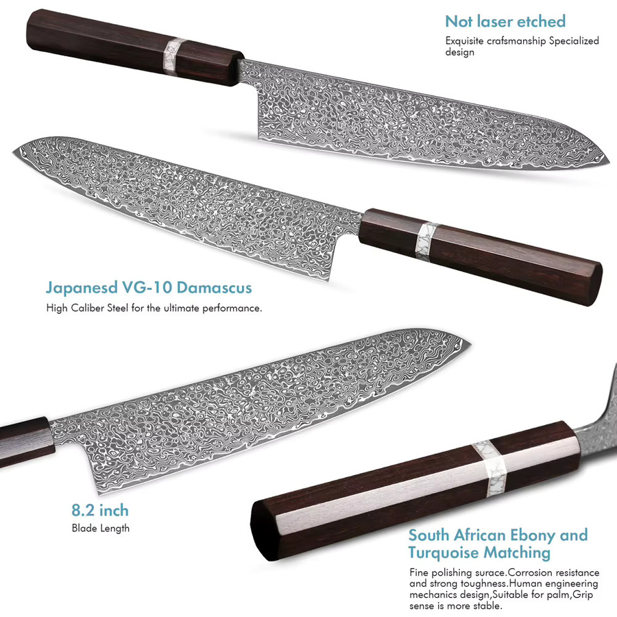 MOSTODOZO Japanisches Kochmesser aus 67-lagigem Damaszener Stahl mit Holzgriff, 20,8 cm Chefmesser für Fleisch und Gemüse - Bild 3