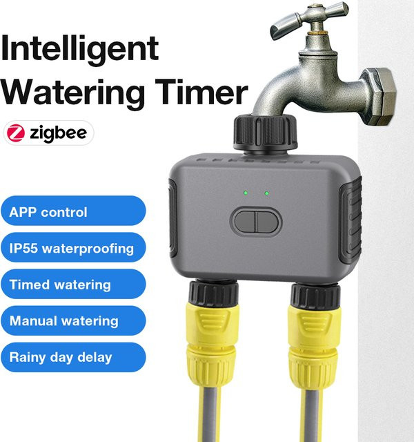 JUANJUAN Smart Bewässerung Timer mit 2 Auslässen, Bluetooth und Zigbee, programmierbarer Garten Wasser Timer für Schlauch und Sprinkler, kompatibel mit Alexa, Grau - Bild 1