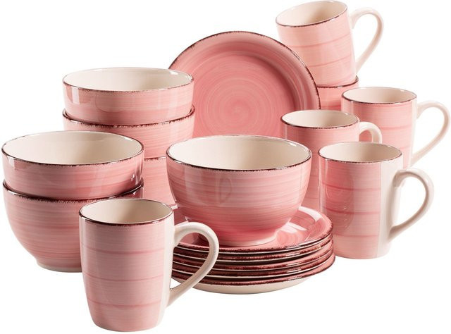 Mäser Frühstücksgeschirr Lumaca aus Steingut, 18-teiliges Set, Koralle/Rosa - Bild 1