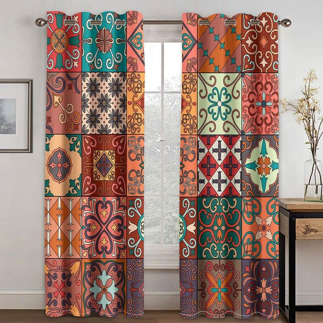 Yiran Furniture Schattenvorhänge im europäischen böhmischen Stil mit äthiopischem Design, 2 Paneele, Mehrfarbig, B: 50 cm, H: 160 cm - Bild 1