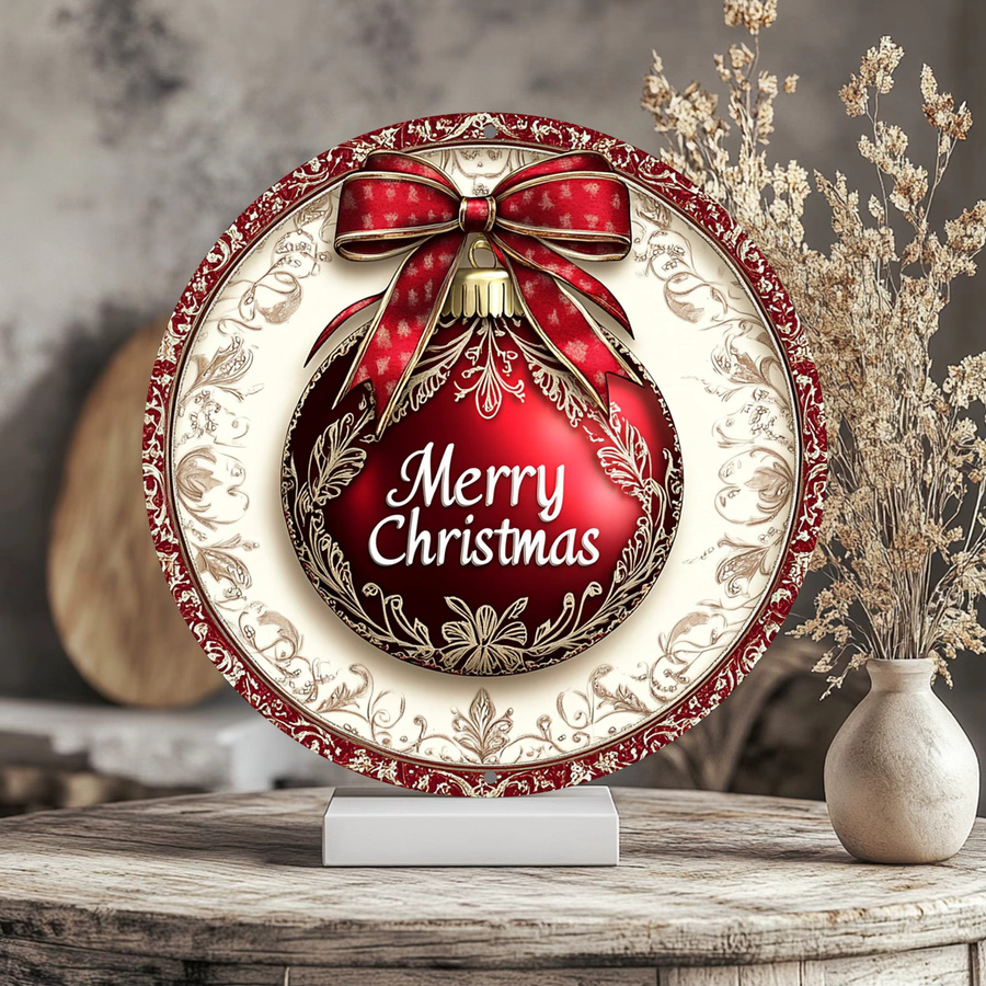 Rundes Aluminiumschild Potdemiel Merry Christmas in Rot mit Vintage-Design und floralen Elementen, Durchmesser: 20 cm - Bild 5