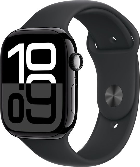 Apple Watch Series 10 GPS + Cellular Aluminium mit Sportarmband S/M in Diamantschwarz/Schwarz (46mm) - Bild 1