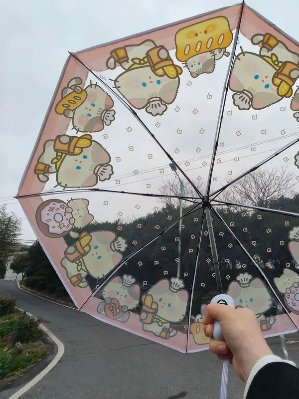 Faltbarer transparenter Regenschirm mit Katzenfigur in Rosa, wind- und regenfest - Bild 2