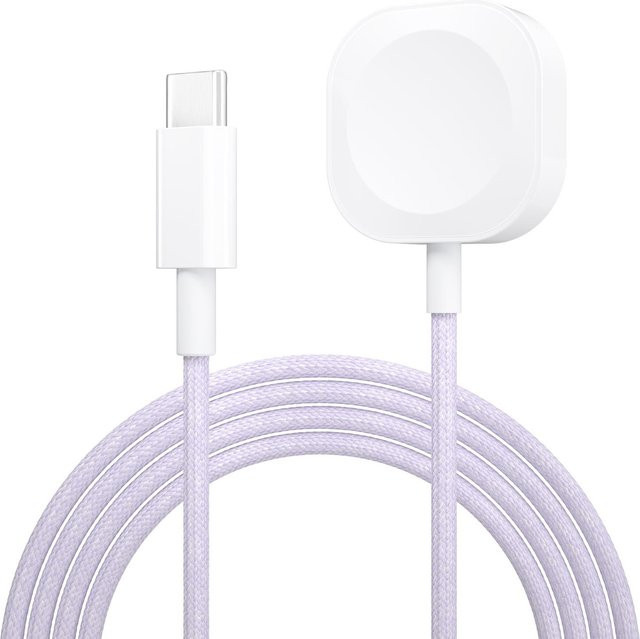 IEOVIEE USB Typ C Ladekabel für Apple Watch Serie Ultra 2 3 4 5 6 7 8 9 SE in Weiß mit Textil/NATO Nylon-Design - Bild 1