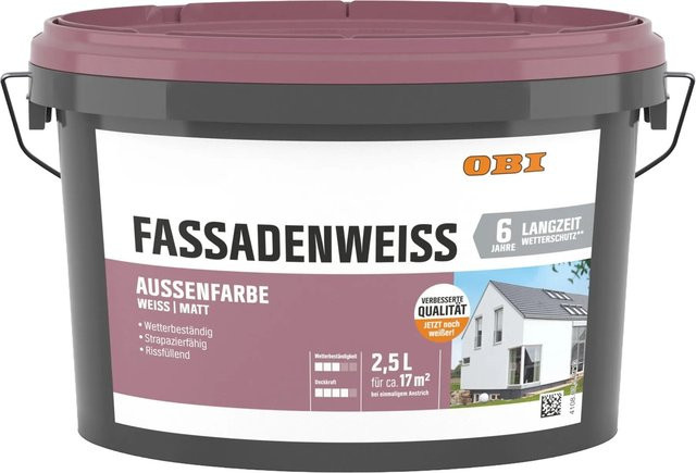OBI Fassadenweiss Außenfarbe Weiß Matt 2,5 l - Bild 1