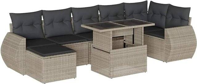 vidaXL 8-teilige Garten-Sofagarnitur aus Poly-Rattan mit Kissen in Hellgrau - Bild 1