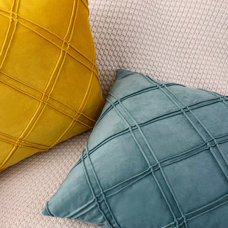Inyahome Samt Kissenbezug Blau, Strukturierte Dekokissenhülle für Sofa und Couch, B/B/B: 45 x 45 x 45 cm - Bild 4