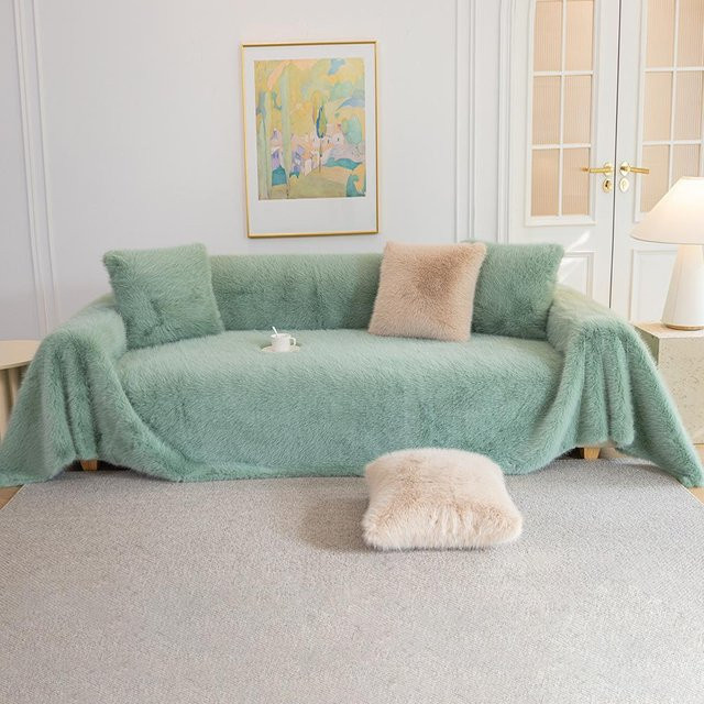 Französisches Sofa Handtuch aus Plüsch und Nerz-Samt als verdickter Sofabezug und Winterdecke, B/T: 180 x 130 cm - Bild 1