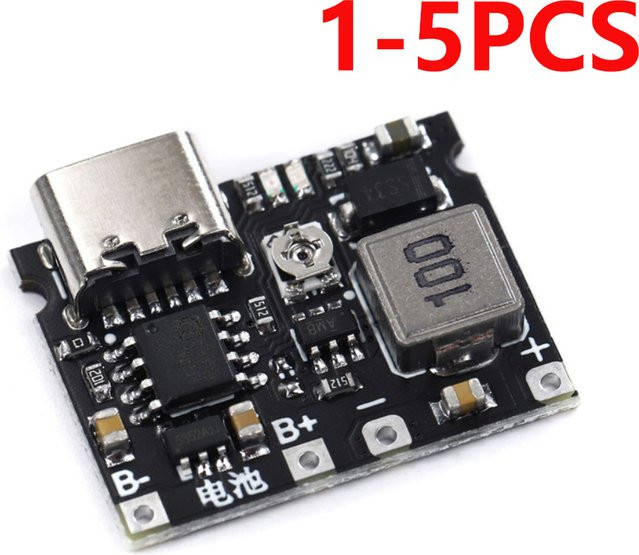 GXTH TP4056 Lithium-Ionen Akku-Ladeplatine mit USB-C Anschluss und DC-DC Step-Up Boost Modul, Schwarz - Bild 1