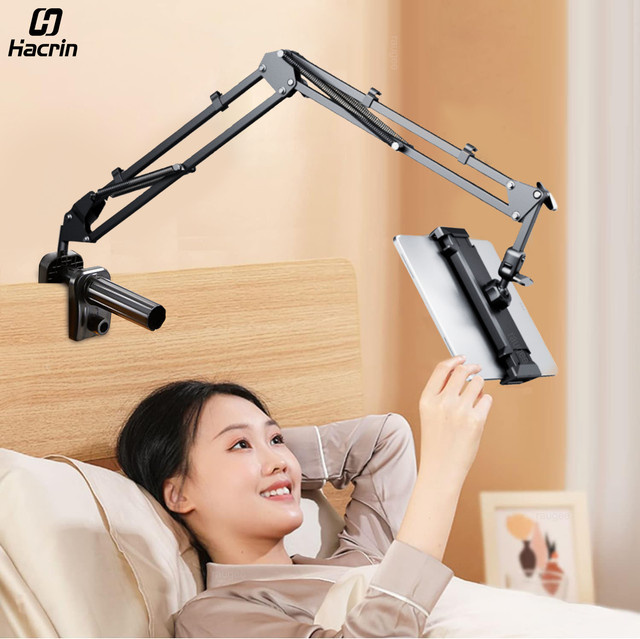 Hacrin Verstellbarer Aluminium Tablet und Handy Halter Lazy Bracket für Nachttisch und Desktop in Schwarz - Bild 1