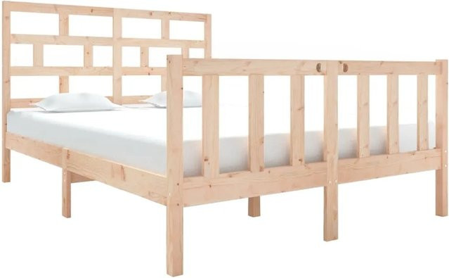 vidaXL Massivholzbett aus Kiefer in Braun und Beige, B/T/H: 140,5 x 195,5 x 69,5 cm - Bild 1