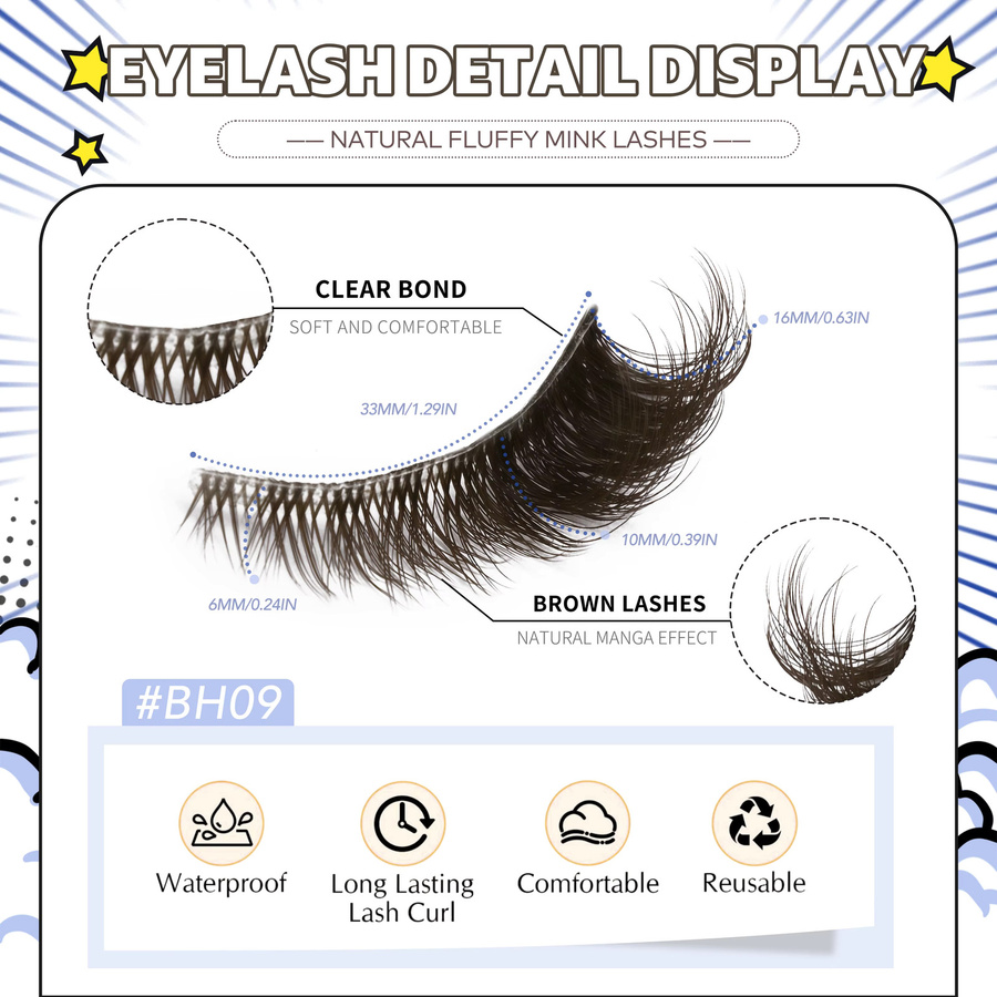 VELTRINAY Falsche Wimpern, Braun, Natürlich, Unisex - Bild 4