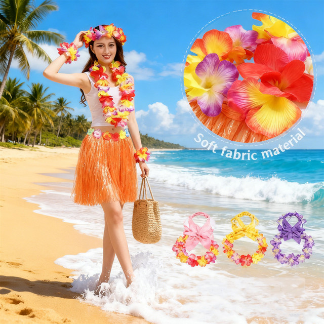 HUAHUA Halskette, Girlande und Stirnband, hawaiianische künstliche Blume, 4 Stück/Set - Bild 1