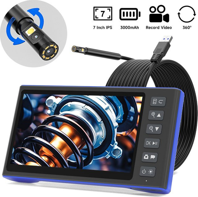 ENWOR HD1080p Dual Triple Lens Endoskop Kamera mit 7 Zoll Bildschirm und 32GB TF-Karte, 9,5 Grad automatische Drehung für die Auto Inspektion - Bild 1
