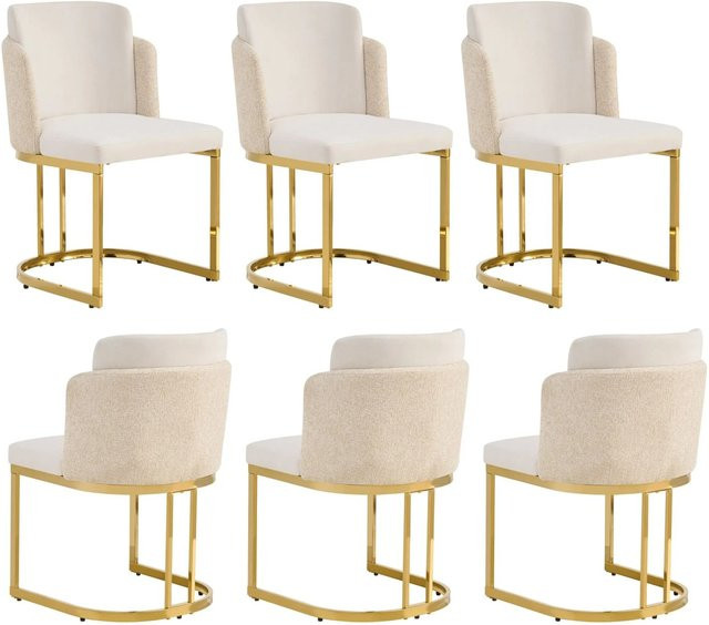 Merax Esszimmerstuhl 6er Set aus Chenille in Beige mit goldenem Metallrahmen - Bild 1