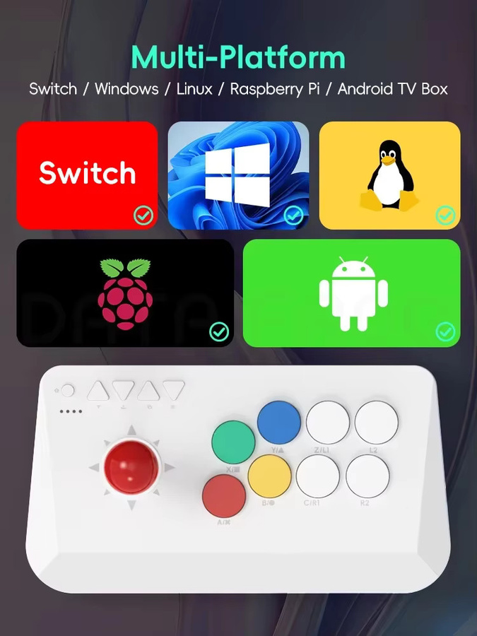 DATA FROG Y5A Arcade Stick für Nintendo Switch und PC – Kabelloser Bluetooth, 2,4 G oder kabelgebundener Kampfspiel-Controller in Weiß - Bild 2