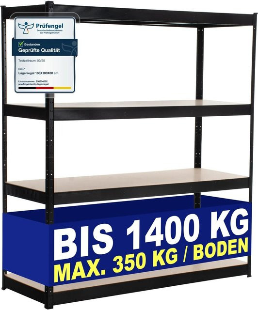 CLP Lagerregal aus Metall in Schwarz mit verstellbaren Regalböden, B/T/H: 160 x 60 x 180 cm - Bild 1
