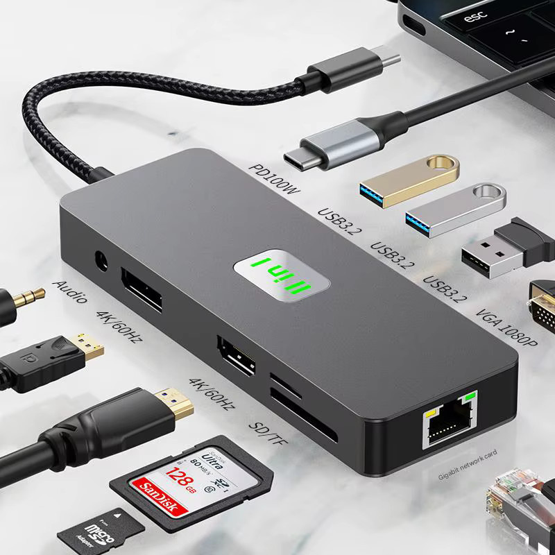 FC&EC 11-in-1 USB-C Dockingstation Multi-Port Hub mit Dual Display 4K UHD 60 Hz in Grau - Bild 5